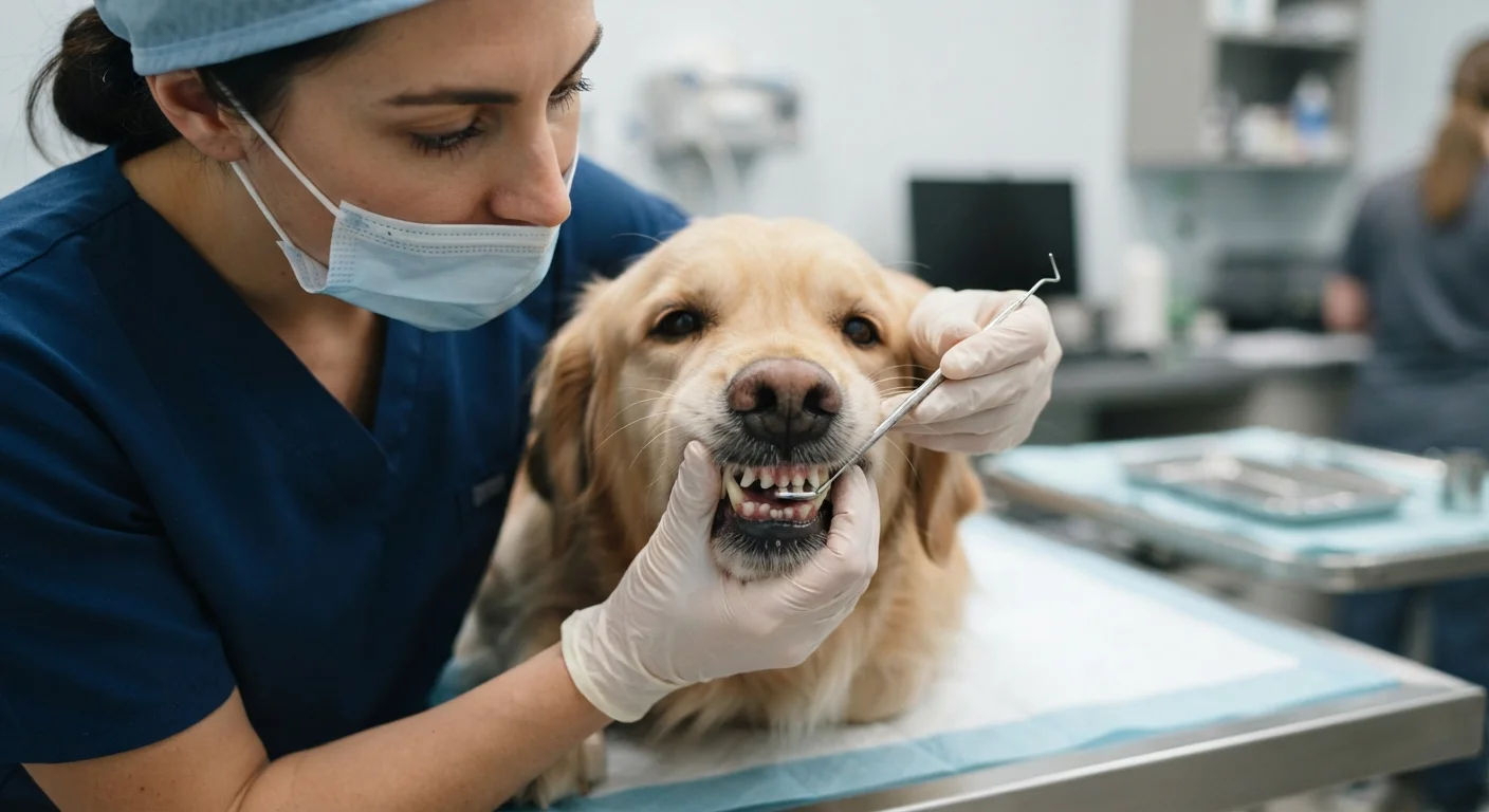 Veterinarian examining a dog's teeth during a routine dental wellness checkup